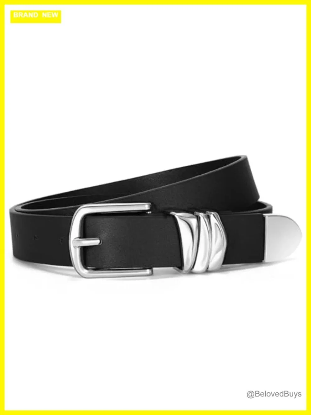 Women's Faux Leather Belt with Silver Buckle - Fashion Waist Belt for Jeans &